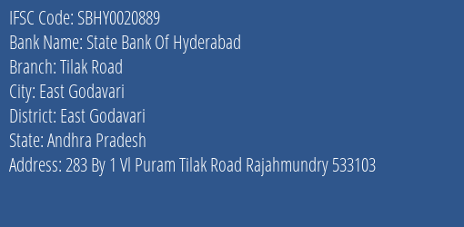 State Bank Of Hyderabad Tilak Road Branch IFSC Code