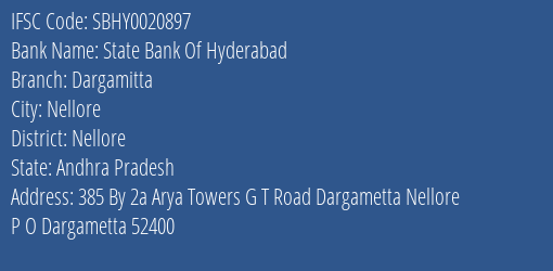 State Bank Of Hyderabad Dargamitta Branch IFSC Code