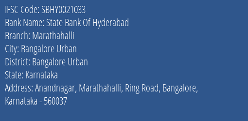 State Bank Of Hyderabad Marathahalli Branch IFSC Code