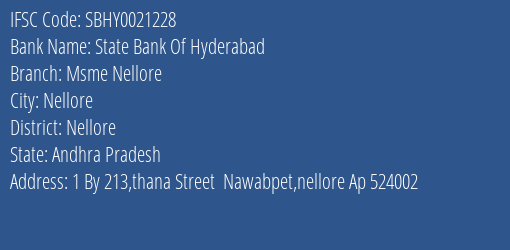 State Bank Of Hyderabad Msme Nellore Branch IFSC Code