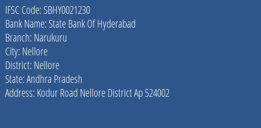 State Bank Of Hyderabad Narukuru Branch IFSC Code