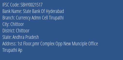 State Bank Of Hyderabad Currency Admn Cell Tirupathi Branch IFSC Code