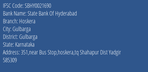 State Bank Of Hyderabad Hoskera Branch Gulbarga IFSC Code SBHY0021690