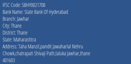 State Bank Of Hyderabad Jawhar Branch IFSC Code
