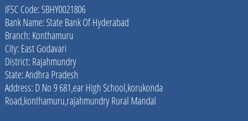 State Bank Of Hyderabad Konthamuru Branch IFSC Code