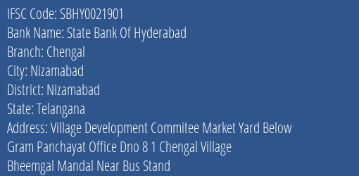 State Bank Of Hyderabad Chengal Branch, Branch Code 021901 & IFSC Code SBHY0021901