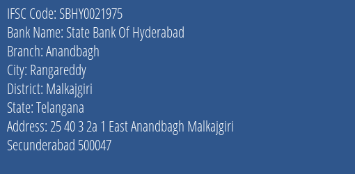 State Bank Of Hyderabad Anandbagh Branch IFSC Code