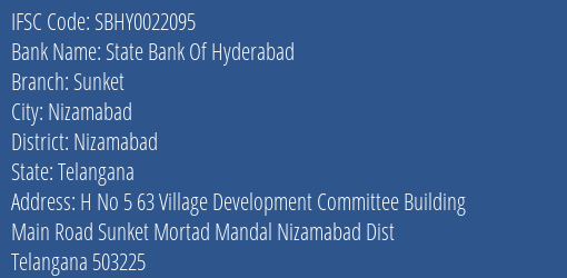 State Bank Of Hyderabad Sunket Branch IFSC Code