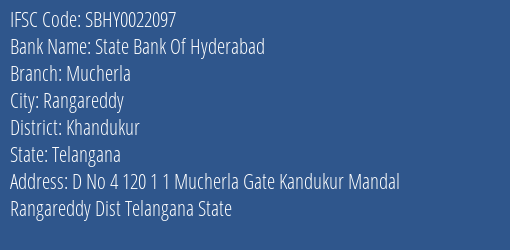 State Bank Of Hyderabad Mucherla Branch IFSC Code