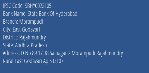State Bank Of Hyderabad Morampudi Branch, Branch Code 022105 & IFSC Code SBHY0022105