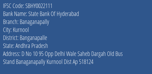 State Bank Of Hyderabad Banaganapally Branch IFSC Code