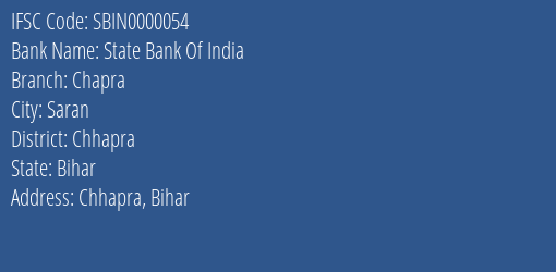State Bank Of India Chapra Branch Chhapra IFSC Code SBIN0000054