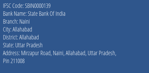 State Bank Of India Naini Branch IFSC Code