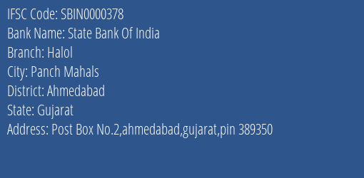 State Bank Of India Halol Branch IFSC Code