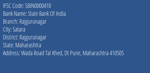 State Bank Of India Rajgurunagar Branch Rajgurunagar IFSC Code SBIN0000410