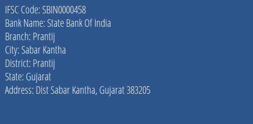 State Bank Of India Prantij Branch, Branch Code 000458 & IFSC Code SBIN0000458