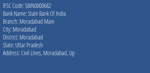 State Bank Of India Moradabad Main Branch Moradabad IFSC Code SBIN0000682