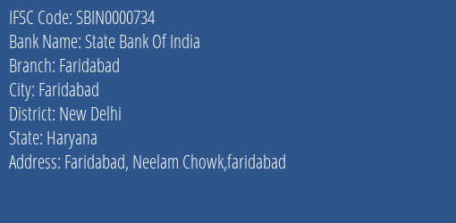 State Bank Of India Faridabad Branch IFSC Code