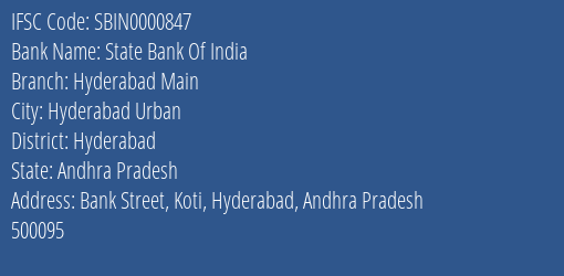 State Bank Of India Hyderabad Main Branch IFSC Code
