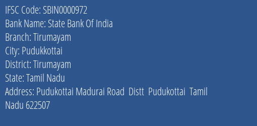 State Bank Of India Tirumayam Branch Tirumayam IFSC Code SBIN0000972