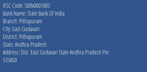 State Bank Of India Pithapuram Branch IFSC Code