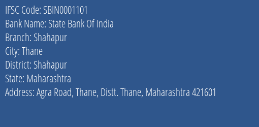 State Bank Of India Shahapur Branch, Branch Code 001101 & IFSC Code SBIN0001101