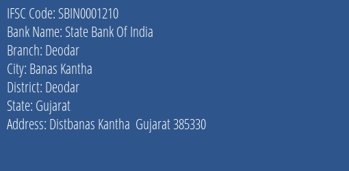 State Bank Of India Deodar Branch Deodar IFSC Code SBIN0001210