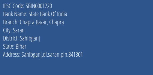 State Bank Of India Chapra Bazar Chapra Branch Sahibganj IFSC Code SBIN0001220