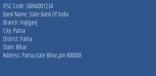 State Bank Of India Hajiganj Branch Patna IFSC Code SBIN0001234