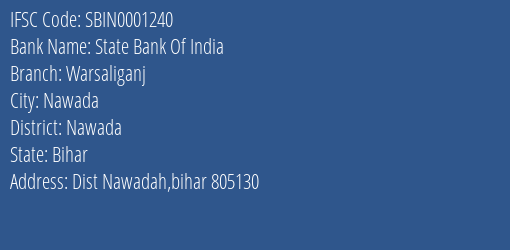 State Bank Of India Warsaliganj Branch Nawada IFSC Code SBIN0001240