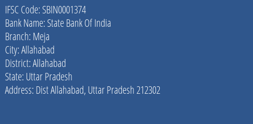State Bank Of India Meja Branch IFSC Code
