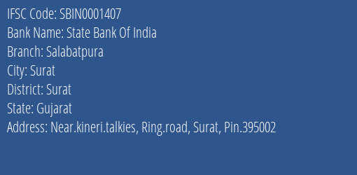 State Bank Of India Salabatpura Branch, Branch Code 001407 & IFSC Code SBIN0001407