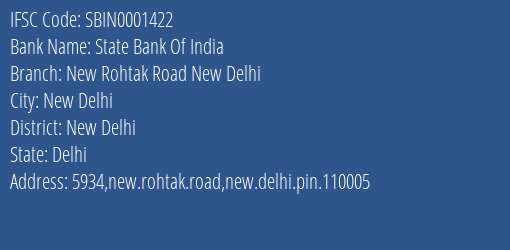 State Bank Of India New Rohtak Road New Delhi Branch IFSC Code