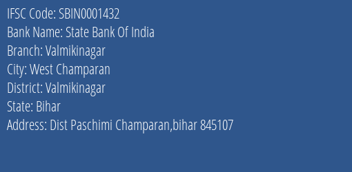 State Bank Of India Valmikinagar Branch Valmikinagar IFSC Code SBIN0001432