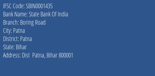 State Bank Of India Boring Road Branch Patna IFSC Code SBIN0001435
