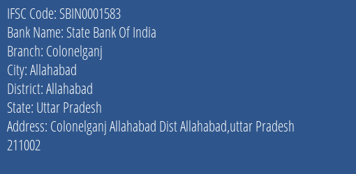State Bank Of India Colonelganj Branch Allahabad IFSC Code SBIN0001583