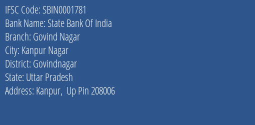 State Bank Of India Govind Nagar Branch Govindnagar IFSC Code SBIN0001781