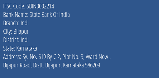 State Bank Of India Indi Branch Indi IFSC Code SBIN0002214