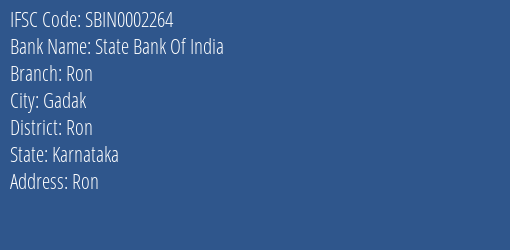 State Bank Of India Ron Branch Ron IFSC Code SBIN0002264
