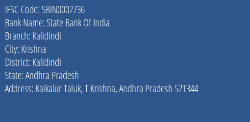 State Bank Of India Kalidindi Branch Kalidindi IFSC Code SBIN0002736