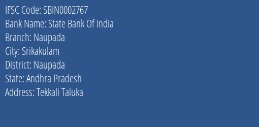 State Bank Of India Naupada Branch Naupada IFSC Code SBIN0002767