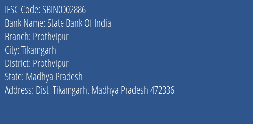 State Bank Of India Prothvipur Branch Prothvipur IFSC Code SBIN0002886