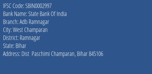 State Bank Of India Adb Ramnagar Branch Ramnagar IFSC Code SBIN0002997