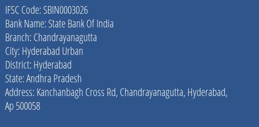 State Bank Of India Chandrayanagutta Branch Hyderabad IFSC Code SBIN0003026