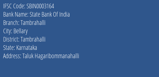 State Bank Of India Tambrahalli Branch, Branch Code 003164 & IFSC Code Sbin0003164