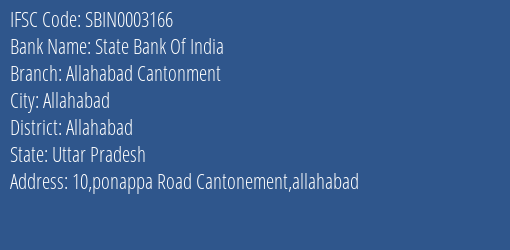 State Bank Of India Allahabad Cantonment Branch IFSC Code