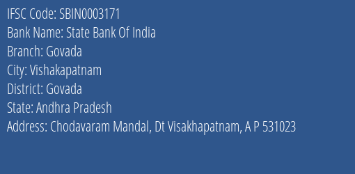 State Bank Of India Govada Branch Govada IFSC Code SBIN0003171