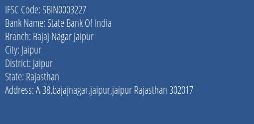 State Bank Of India Bajaj Nagar Jaipur Branch IFSC Code