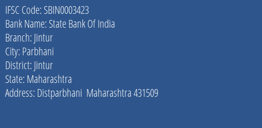 State Bank Of India Jintur Branch Jintur IFSC Code SBIN0003423
