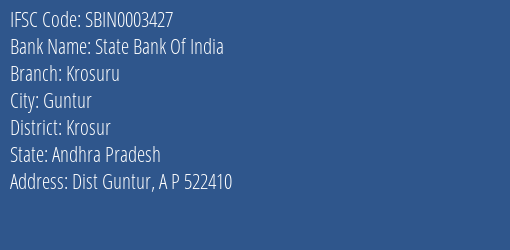 State Bank Of India Krosuru Branch Krosur IFSC Code SBIN0003427